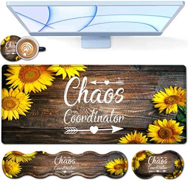 Imagem de Tapete de mesa, conjunto de mouse pad de teclado, mouse pad estendido para jogos + suporte ergonômico para descanso de pulso de espuma de memória, 80 x 30 cm à prova d'água para escritório em casa,