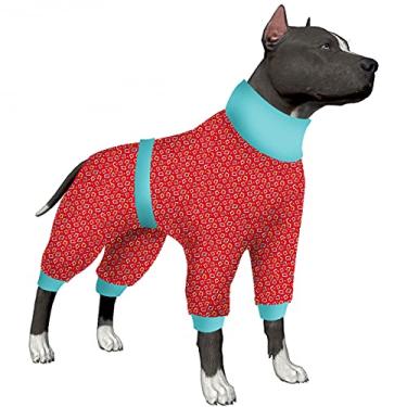Imagem de LovinPet Body para cães, macacão pós-operatório para cães, antilambida, alça reflexiva, macacão para cães, leve, para brincar com amigos, armações divertidas, estampa vermelha, pijama para cães