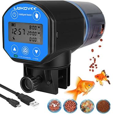 Imagem de Alimentador automático de peixes Lukovee, visor de tempo de alimentação de nova geração, temporizador recarregável USB à prova de umidade aquário ou tanque de peixe, dispensador de alimentos com grande capacidade de 200 ml para férias de fim de semana