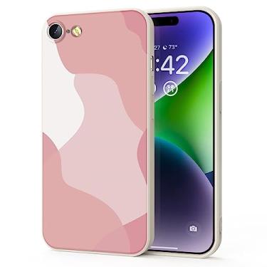 Imagem de YSLBWLE Capa para iPhone SE 2022/iPhone SE 2020/iPhone 8/iPhone 7, capa fina de silicone líquido, à prova de choque, capa fina para iPhone SE 2022, capa branca bege + rosa 9-IP8g-02