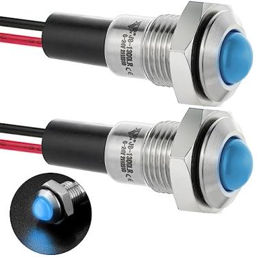 Imagem de ZGSZJHF Luz indicadora de 8 mm, orifício de montagem de 0,8 cm, à prova d'água, IP67, metal inoxidável, lâmpada de sinalização 12V/24V CC/CA LED piloto anel de luz vermelho verde para carro, caminhão, barco, 2 peças