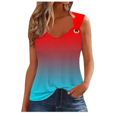 Imagem de Lainuyoah Camisetas femininas sem mangas casuais de verão com alça redonda e gola entalhada, casual, colorblock gradiente, moderna, F-vermelho, M