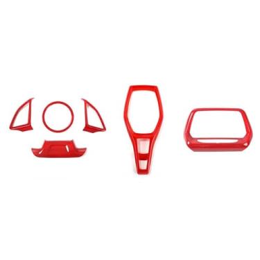 Imagem de RAZPOY Para Kit de acabamento interior Camaro, 6 peças capa de volante painel de mudança de marcha guarnição 8 polegadas capa de navegação compatível com Chevy Camaro 2017-2023, vermelho