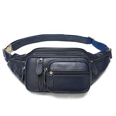 Imagem de Mochila transversal grande de couro genuíno para cinto, à prova d'água, bolsa de cinto, bolsa de cintura, Dark Blue