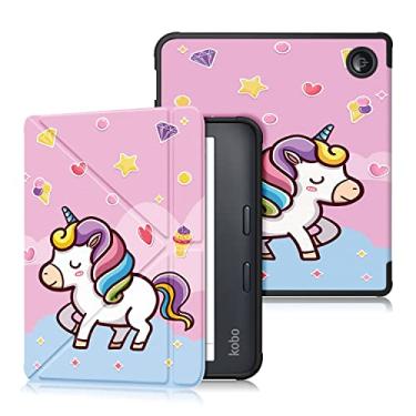 Imagem de DINGGUAGUA Capa compatível com Kobo Libra 2 (versão 2021, modelo N418) com liberação magnética de TPU macio para Kobo Librar2, capa com suporte para despertar/hibernar automaticamente, unicórnio