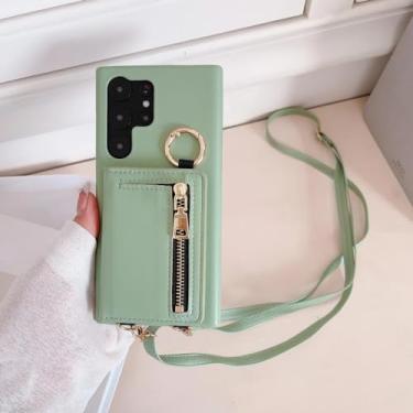 Imagem de Carteira de couro crossbody com porta-cartão capa de telefone para Samsung Galaxy S23 FE S24 S22 Ultra Plus A52 A53 A54 Capa à prova de choque, verde, para Galaxy A52