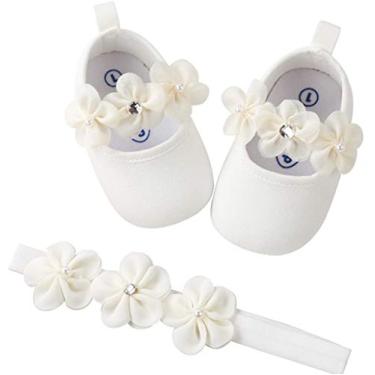 Imagem de Sapatilhas infantis infantis IsBasic Baby Girls com sola macia Mary Jane Princess Batismo de batizado, A/White Shoes+hairband, 6-12 Months Infant