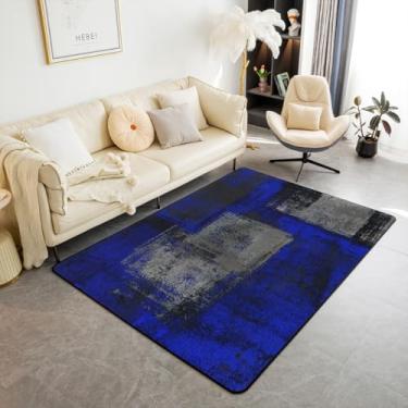 Imagem de Erosebridal Tapete abstrato grunge para quarto 3x5 meninos adolescentes azul escuro preto cinza tapete para sala de estar aquarela hippie graffiti tapetes trippy tie dye ombre tapete de chão interno antiderrapante