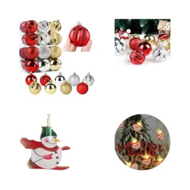 Imagem de Kit 24 Bolas De Natal 6cm + Cordão Luminoso 1.5m Com 10 Leds Fio De Luz Led Varal Enfeite Natalino Luminária Pendurar Árvore Decoração Ornamentos Christmas Ball Natalina Bolinha (Boneco de Gelo)