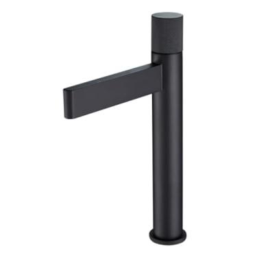 Imagem de Torneira de pia de banheiro cinza arma, bico de cachoeira, misturador de água quente e fria, torneira de pia com alça única, torneira de lavagem de latão montada no deck, preta B, alta, uma