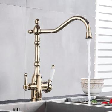 Imagem de Torneira de filtro de água de cozinha Torneiras de cozinha Torneira de filtro Misturador Rotação de 360 graus Torneira de purificação de água, ouro B