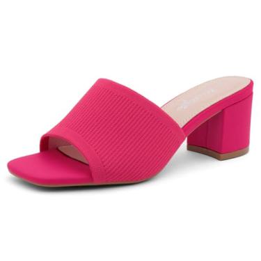 Imagem de Herstyle Salto baixo feminino – Mules sem cadarço, bico aberto quadrado 6 cm confortável sandálias de salto grosso, sapatos modernos 2025 casuais para festas, casamentos e escritório, Hotpinkkn, 41