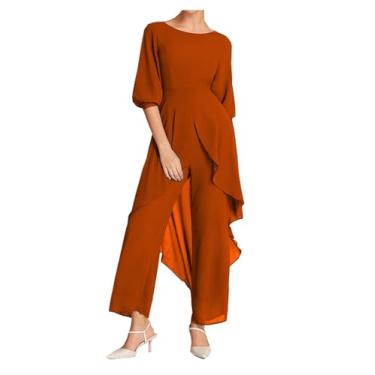 Imagem de Calça para mãe da noiva, para casamento, plus size, vestidos para mãe do noivo com mangas, roupa formal de convidada de casamento, Ferrugem, 52
