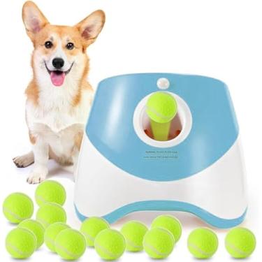 Imagem de Lançador automático de bolas para cães, máquina lançadora de bolas para cães com 3 a 3 metros de distância de lançamento, brinquedos interativos para cães pequenos internos e externos com 15 mini