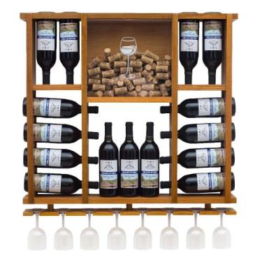 Imagem de Adega De Madeira 15 Garrafas Porta Rolhas e Taças- Cerejeira - Delenha