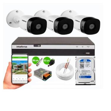 Imagem de Kit CFTV Intelbras HD 3 Câmeras VHC 1120B DVR MHDX 3004c C/HD 500gb
