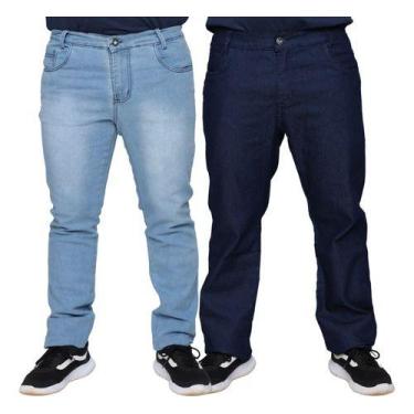 Imagem de Kit 2 Calças Jeans Lycra Masculina Plus Size Slim 100% Algodão Premium