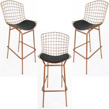 Imagem de Kit 3 Banquetas BERTÓIA cobre assento preto tubular altura 70cm - Polt