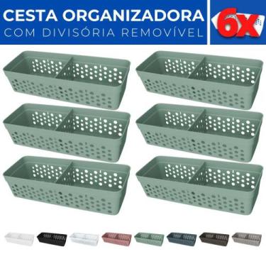 Imagem de Kit 6 Cesto Organizador Rattan c/ Divisória Removível 23x8 - Usual Uti
