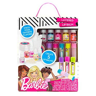 Imagem de Horizon Group USA Barbie Make Your Own Layered Lip Balm Kit, DIY 5 Custom Lip balms by Mixing Flavors Like Vanilla, Strawberry, Watermelon & Tropical Punch, Multicolored