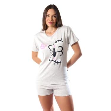 Imagem de Pijama De Verão Manga Curta Cat Calor Empório Do Algodão, G, Cinza