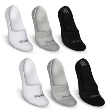 Imagem de Kit 6 Pares Meias Sapatilha Hoahi Faixas Silicone, Branco, Preto, Cinz