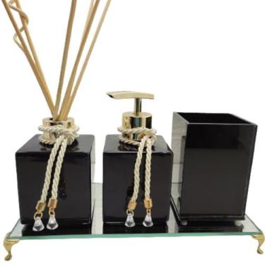 Imagem de Kit Lavabo Aromatizador Porta Sabonete Porta Escova Pincel Maquiagem B