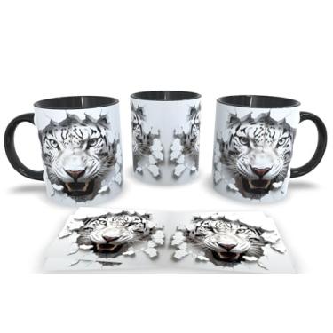 Imagem de Caneca Preta de Porcelana Personalizadas Arte Espelhada em 3D Animais (Tigre)