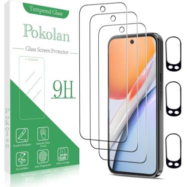 Imagem de Pokolan [Pacote com 3+3 protetores de tela para Google Pixel 9 Pro filme de vidro temperado com protetor de lente de câmera, dureza 9H, sem bolhas, fácil de instalar, compatível com capas