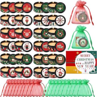 Imagem de MTLEE 24 conjuntos de velas perfumadas de cera de soja de Natal velas de aromaterapia com saco de organza e cartões a granel, vela de lata portátil para viagem, lembrancinhas de festa, presentes de
