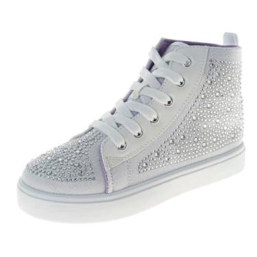 Imagem de Kensie Girl Tênis Hightop Brilhante Glitter Cadarço Antiderrapante - Moda Casual Infantil Sapatos de Cano Alto (Tamanhos: 11-13 Criança Pequena / 1-4 Criança Grande), Branco, 16