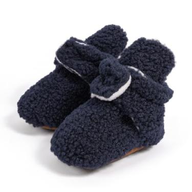 Imagem de Babelvit Botas de lã macia para bebês recém-nascidos, meninos e meninas, meias antiderrapantes para bebês que caminham no tornozelo para o inverno, Sola azul/borracha 4099b, 12-18 Months Toddler