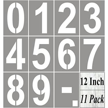 Imagem de Estênceis de 30,5 cm para pintura – Pacote com 11 modelos de estêncil para endereços, bolos, biscoitos, caixas de correio e artesanato, estênceis reutilizáveis para números de casa para placas de madeira e arte de parede de cimento