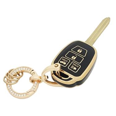 Imagem de Capa de chave para Toyota com chaveiro macio TPU para chave de carro protetor compatível com Camry Corolla RAV4 Highlander Avalon Corolla iM Venza Yaris (Preto)