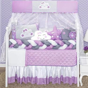 Imagem de Kit Berço Para Menina Lua Lilás Trança E Lateral 12Peças - Beatriz Enx