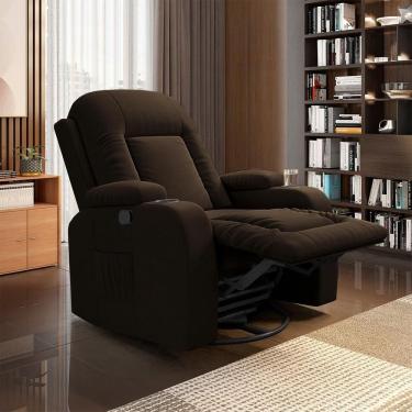 Imagem de Poltrona Do Papai Reclinável Giratória E Balanço Crihs Manual Glider Veludo Marrom G23 - Gran Belo