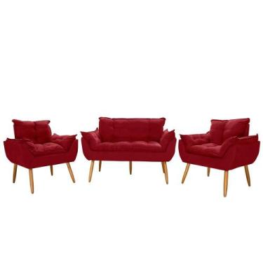 Imagem de Kit Namoradeira Opala + 2 Poltronas Suede Vermelho Porto - Porto Decor