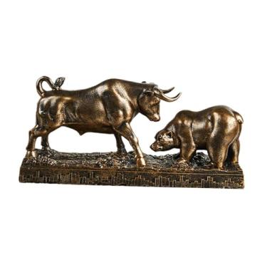 Imagem de Ｂｅｓｇａ Estatueta de Touro E Urso, Estátua, Decoração de Mesa, Coleção de Feng Shui, Pintada à Mão, 28 X 8 X 13,5 Cm, para Decorar a Casa E a, Versáti, Cor Bronze, Tamanho real