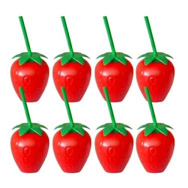 Imagem de Copo Com Canudo Grande Festas Decorativo Lembrancinha Frutas Kit 8 (Morango)