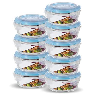 Imagem de KIT 9 Potes de Vidro Redondo com Tampa Hermética Marmita Papinha Bebe 400ml (Azul)