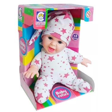 Imagem de Brinquedo Criança Boneca Baby Fofura Pijaminha e Touca 32cm em Plástic