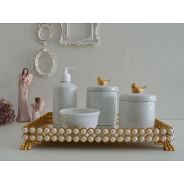 Imagem de Kit Higiene Porcelana Bebe Pote Gel Bandeja Perola Cotonete K056 - Cir