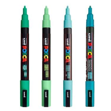 Imagem de Kit 4 Posca PC-3M Verde, Verde-Claro, Esmeralda, Verde-Água - Uni-ball