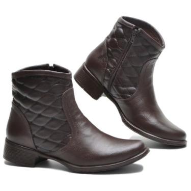 Imagem de Bota Cano Curto Couro Com Matelassê - Casa da Butina, Café, 36