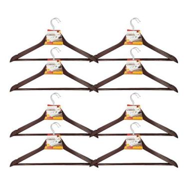 Imagem de Kit 24x Cabides Madeira Marrom Gancho De Roupas Com Cavas - Kadê