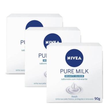 Imagem de Kit 3 Sabonete em Barra Hidratante Nivea Pure Milk Fresh 90g