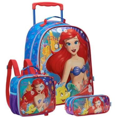 Imagem de Kit Mochila Rodas 16" Ariel Sereia Lancheira Com Estojo - Princesa Ari
