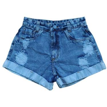 Imagem de Short Jeans Barra Dobrada Short Jeans Feminino Cintura Alta - Afrodite
