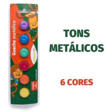 Imagem de Tinta Guache Escolar Kit c/ 6 Cores BásicasTradicionais, Neon ou Metál