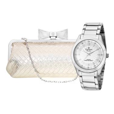 Imagem de Relógio Feminino Champion Prata Analógico CN29410B + Bolsa Clutch